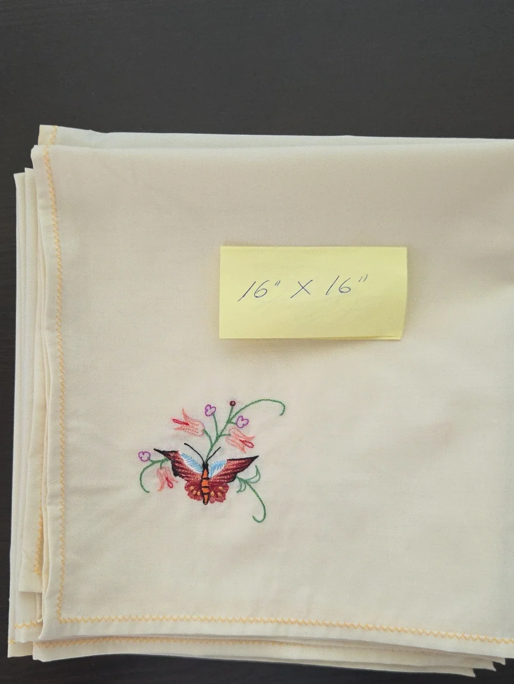 Embroidered Butterfly Cotton Napkin - Cream